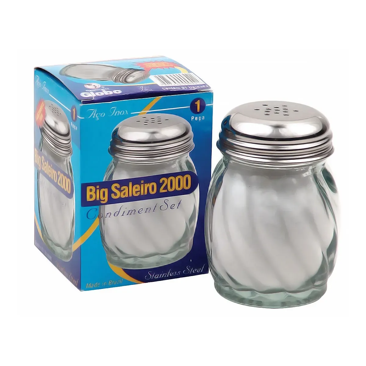Saleiro Vidro Canelado Tampa Aço Inox Globo - GLB 011 — imagem 2