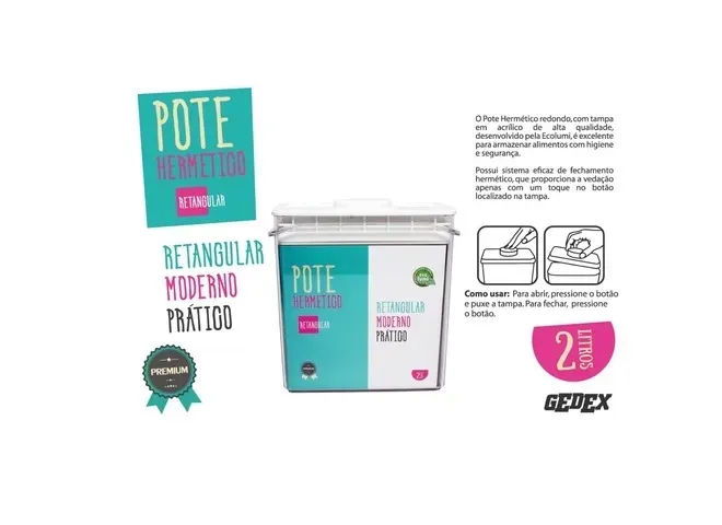 Pote Hermético Retangular 2 L Acrílico Ecolumi Gedex - GDX 072 — imagem 2