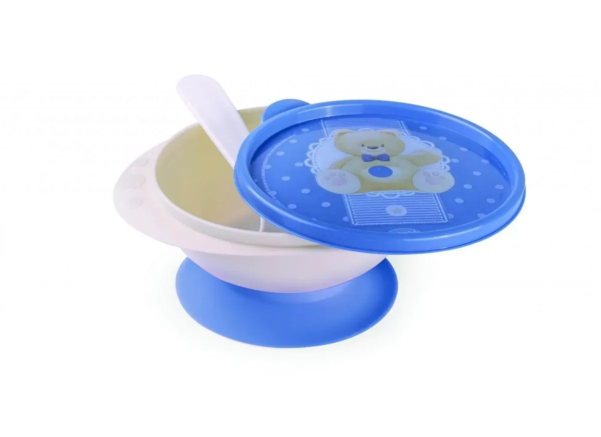 Tigela de Plástico Com Tampa e Colher 240 ml Urso Azul Plasútil - PLS 138 — imagem 2