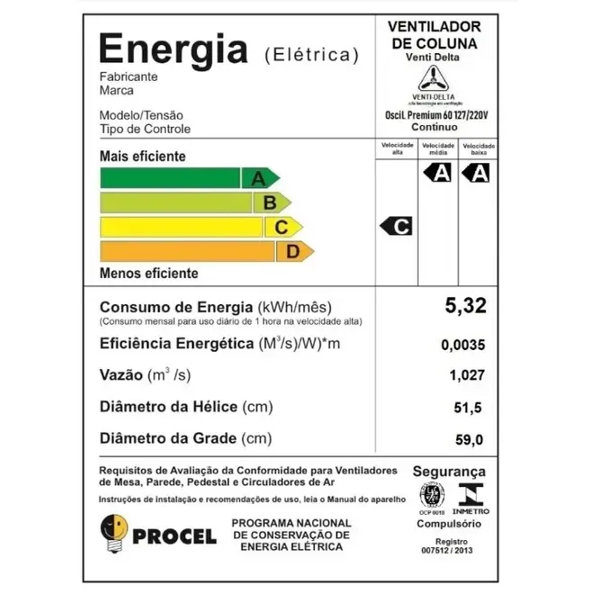 Ventilador Oscilante de Coluna Preto 60 cm Bivolt Venti Delta - 0VD 004 — imagem 2