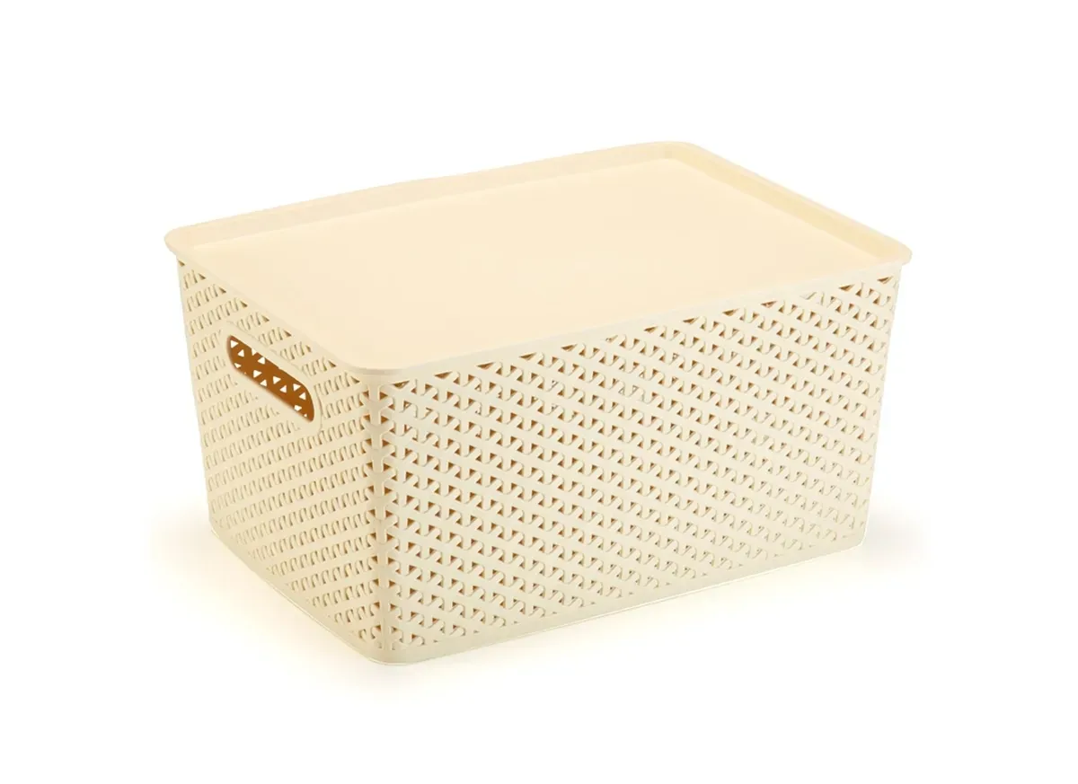 Cesta Organizadora Com Tampa G Rattan Creme Plasnorthon - PLA 041 — imagem 2