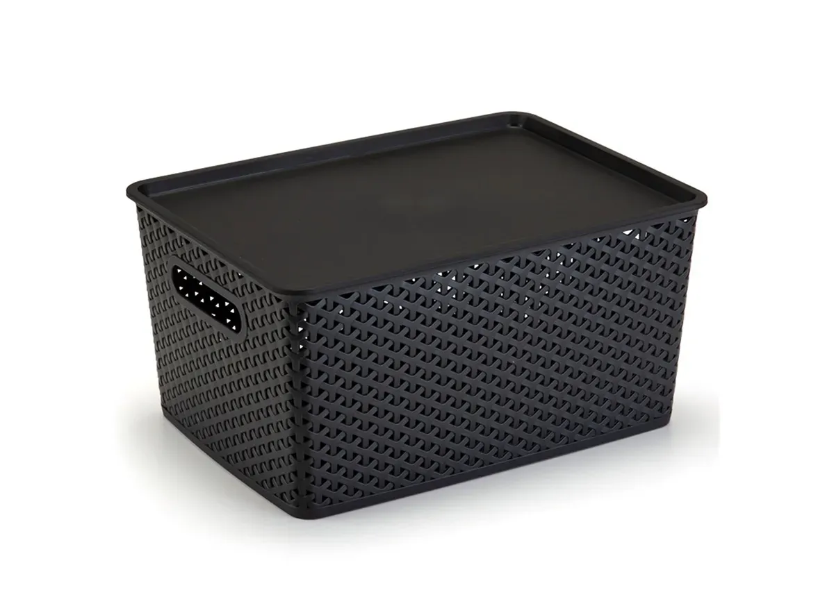 Cesta Organizadora Com Tampa G Rattan Preta Plasnorthon - PLA 042 — imagem 2