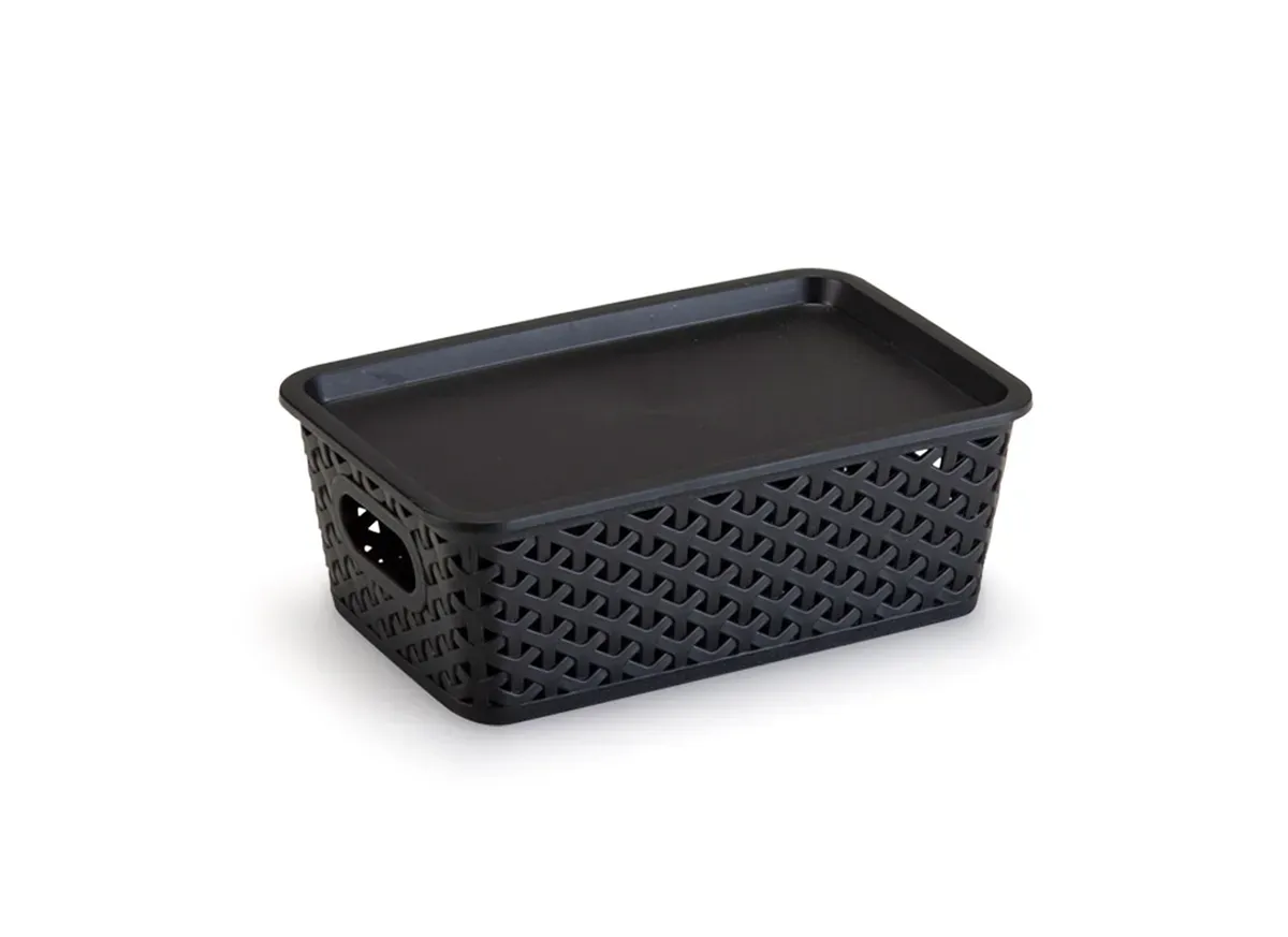Cesta Organizadora Com Tampa P Rattan Preta Plasnorthon - PLA 034 — imagem 2