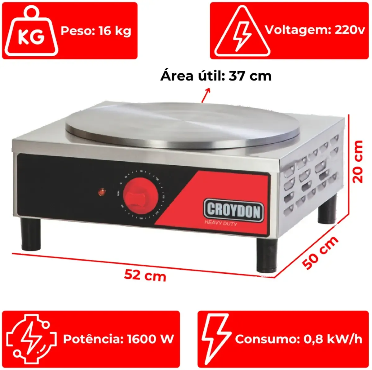 Panquequeira Elétrica Simples 1 Disco 37cm 220V MPES-2 - Croydon - 0CY 011 — imagem 3