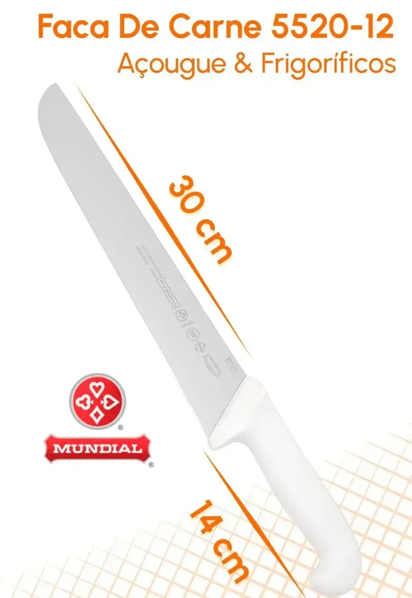 Faca de Açougueiro Profissional 12" Aço Inox e Cabo em Polipropileno - 5520-12 - Mundial - MND 012 — imagem 3