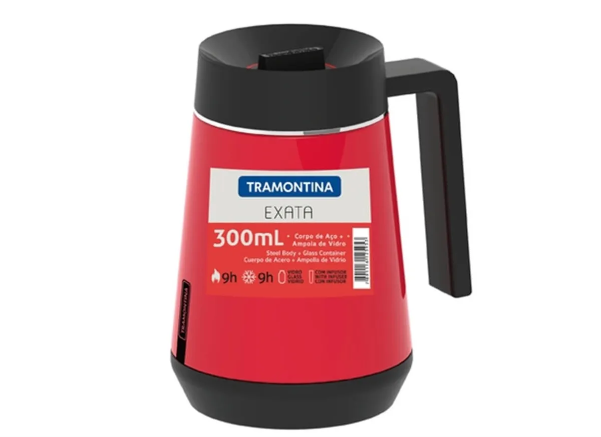 Bule Térmico Aço Inox com Infusor 300 ml Vermelho Exata Tramontina - TRM 278 — imagem 2