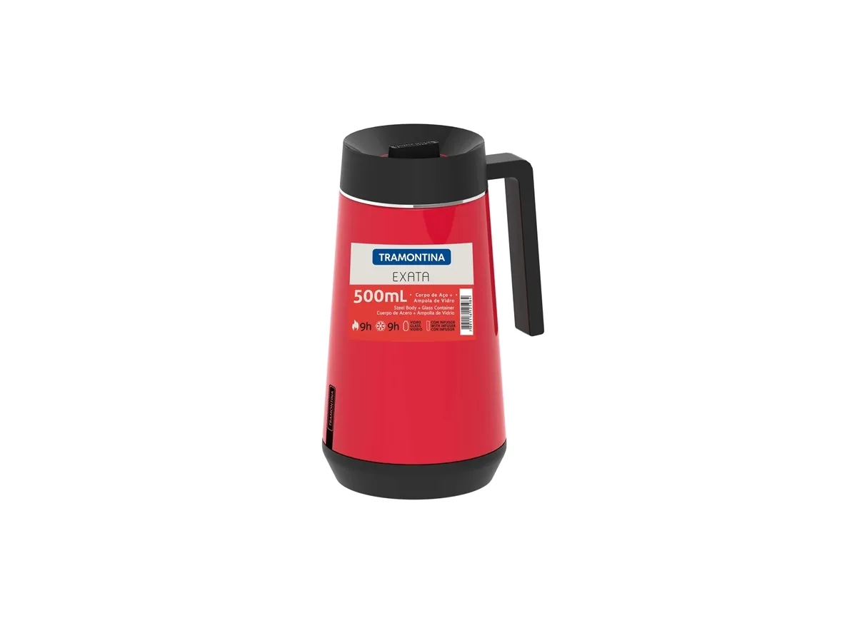Bule Térmico Aço Inox com Infusor 500 ml Vermelha Exata Tramontina - TRM 280 — imagem 2