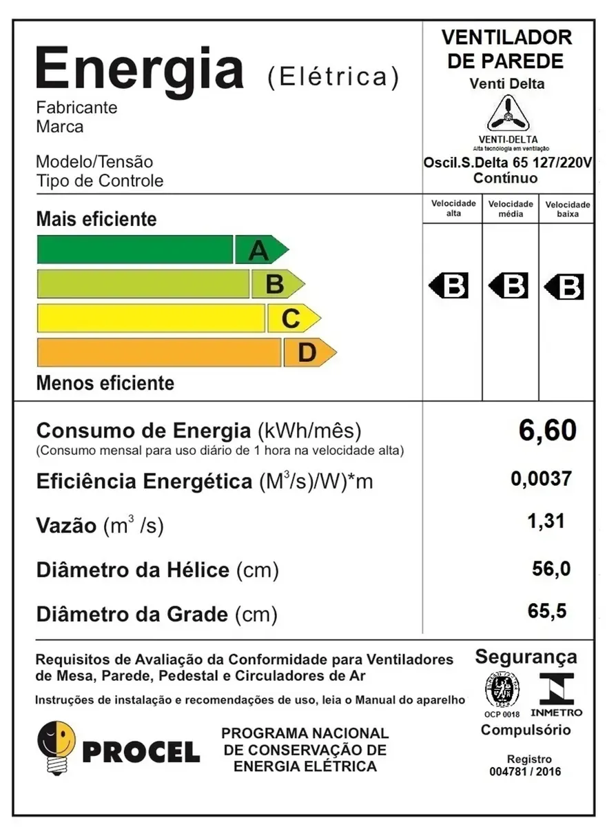 Ventilador Oscilante 65cm Parede Preto Bivolt  SUPER 75 6332 - Venti Delta - 0VD 015 — imagem 2