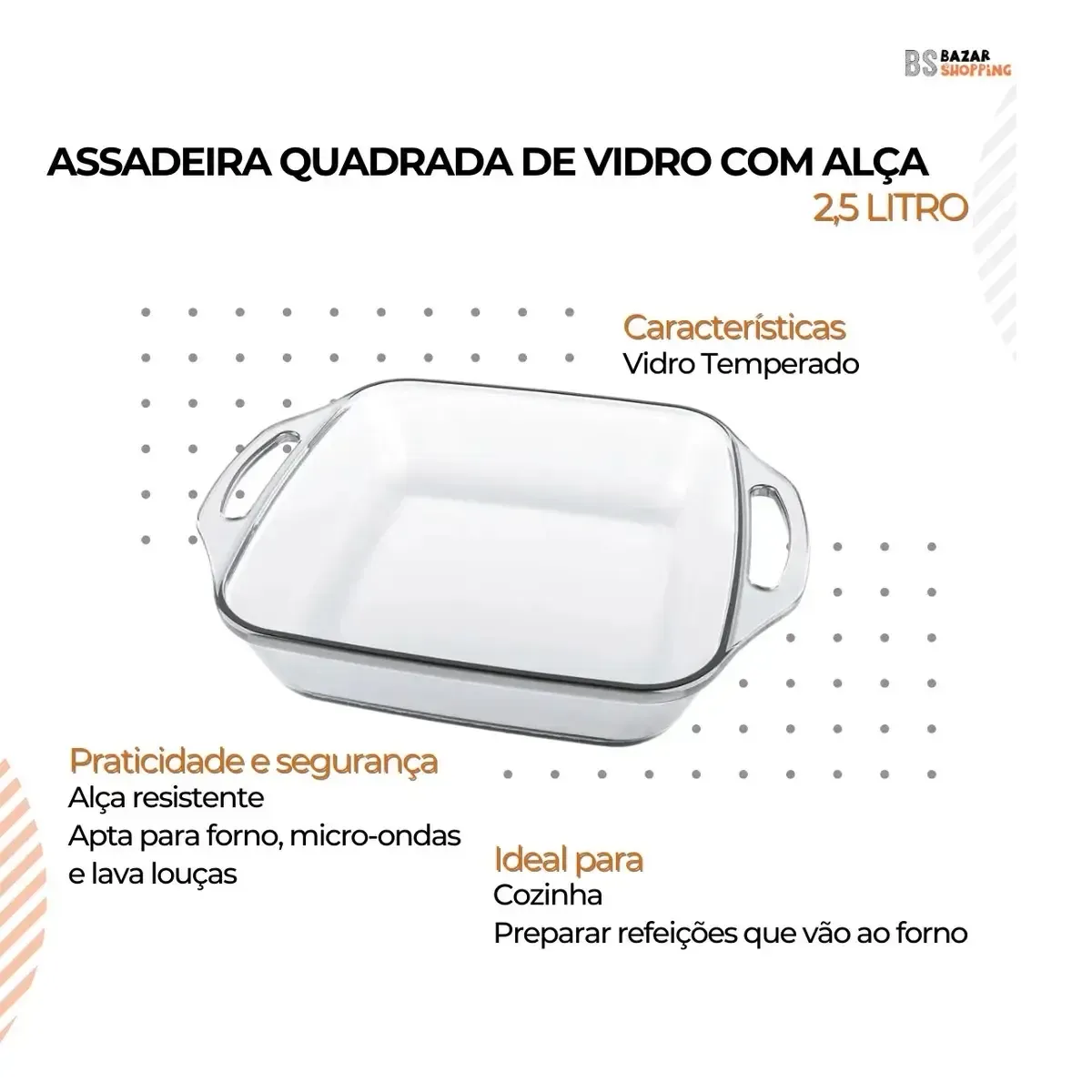Assadeira Vidro 2,5L Seletta Quadrada Com Alça - Nadir - NAF 400 — imagem 2