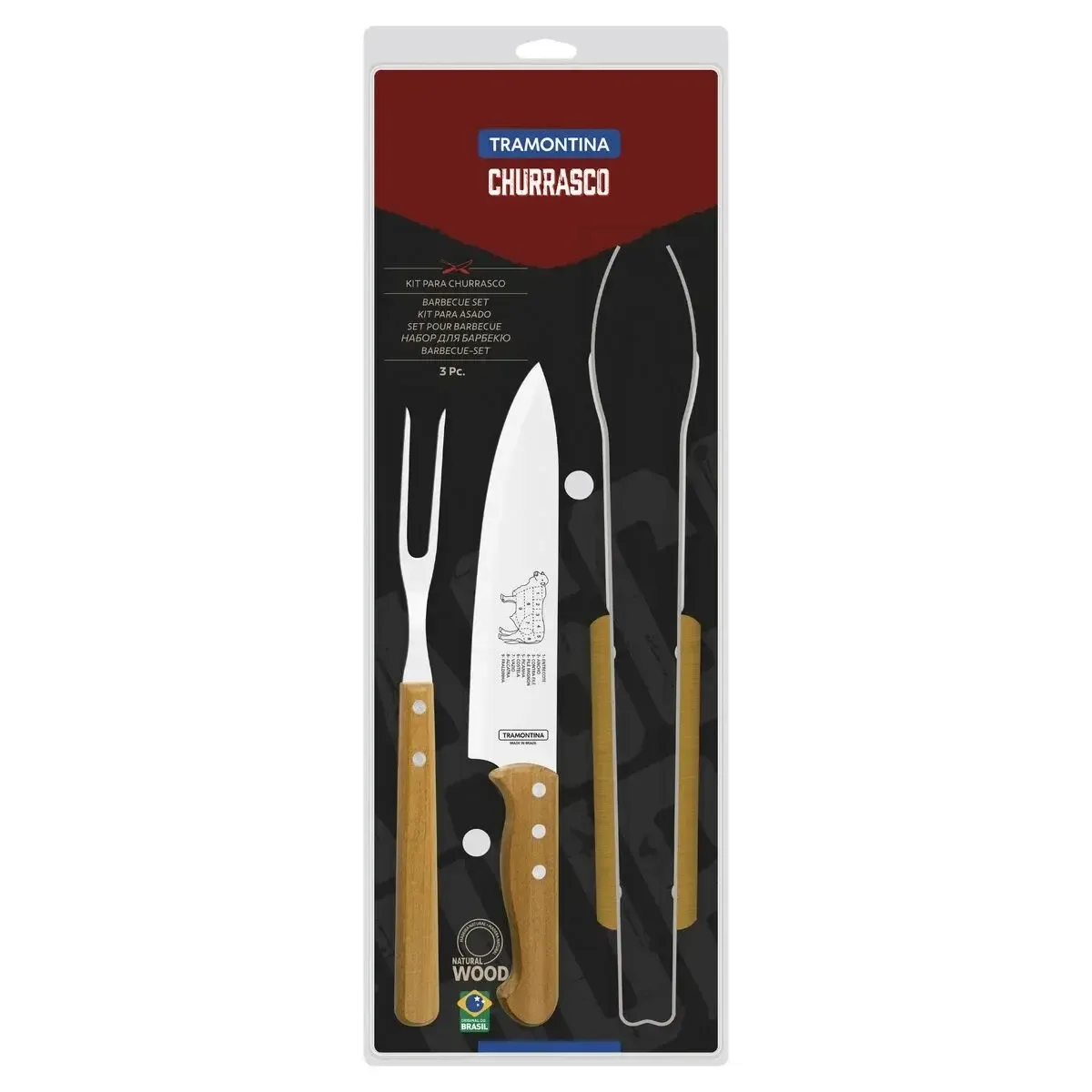 Conjunto Churrasco 3pcs Cabo Madeira Natural 22399/075 - Tramontina - TRM 1014 — imagem 2