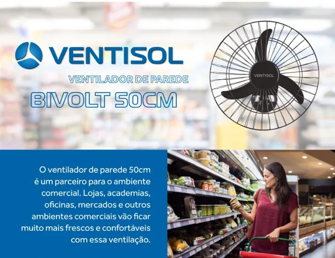 Ventilador Oscilante Parede 50 cm Premium Preto Bivolt Ventisol - 0VS 010 — imagem 2