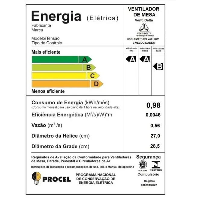 Ventilador Oscilante 30 cm Preto Delta Turbi Venti Delta - 0VD 022 — imagem 3