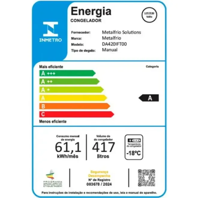 Congelador/Refrigerador Horizontal 417l Inverter Bivolt Branco DA420 - Metalfrio - 0MT 130 — imagem 8