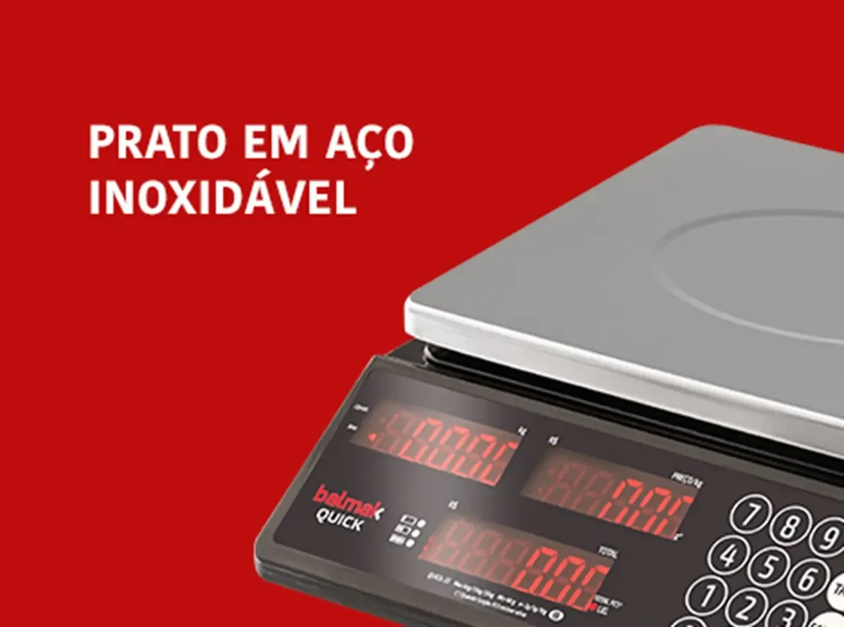 Balança Eletrônica Inox 6/15/33KG 2/5/10G 3 Funções C/Bateria QUICK33B - Balmak - 0BK 019 — imagem 3