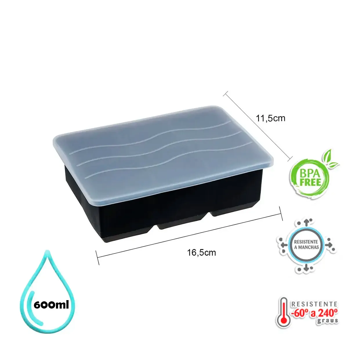 Forma de Gelo Silicone 6 cubos Preto com tampa 5329 - Weck - WEK 122 — imagem 3